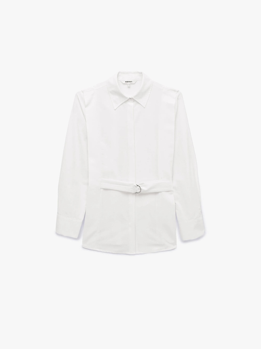 Elegant White Long Sleeve Shirt with Belt
