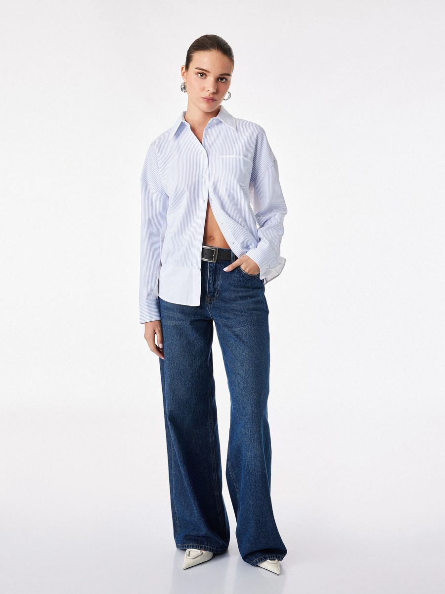 Womens Striped Long Sleeve Button-Up Shirt