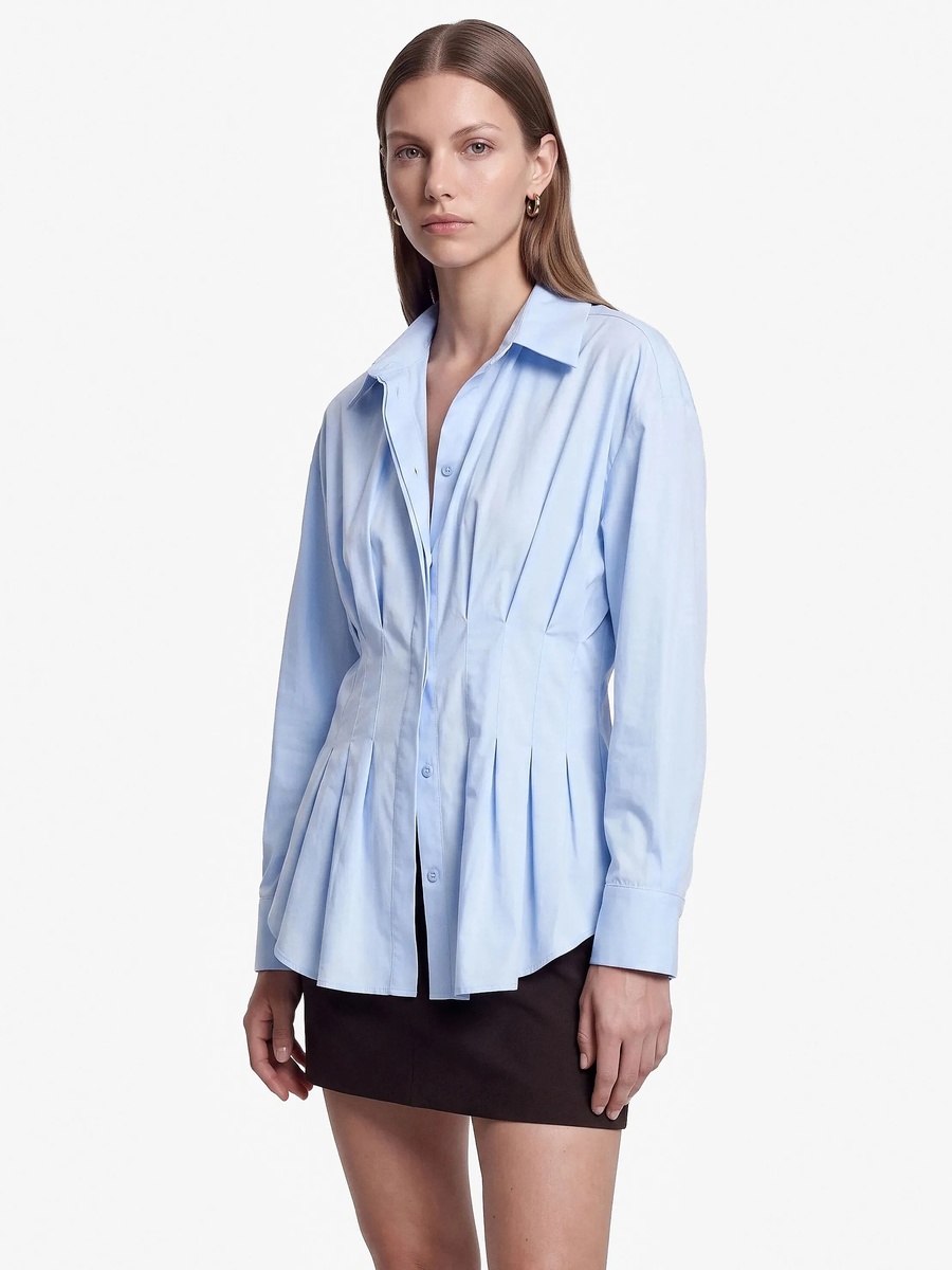 Blue Long Sleeve Pleated Regular Fit Shirt