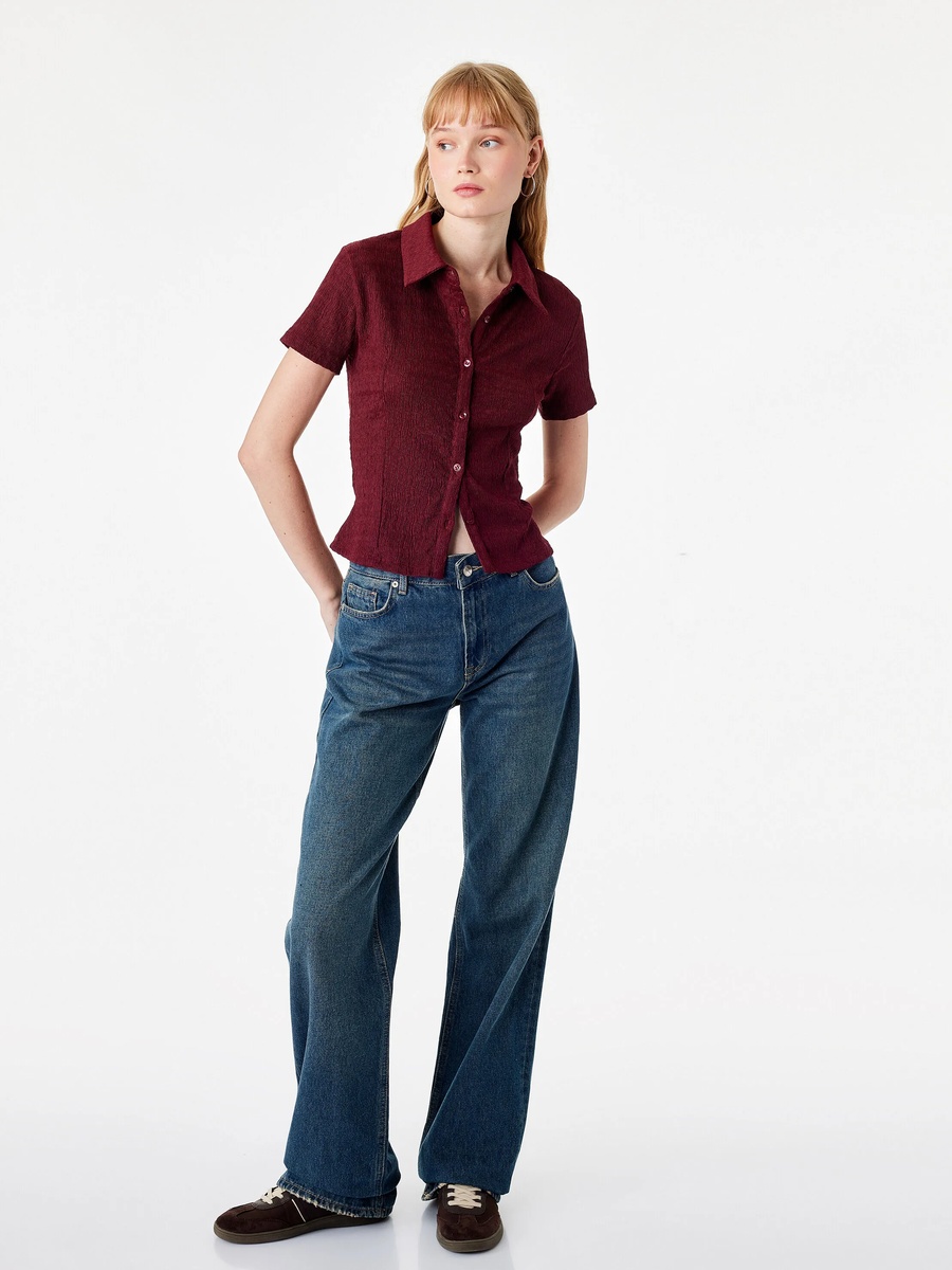 Burgundy Textured Short Sleeve Shirt