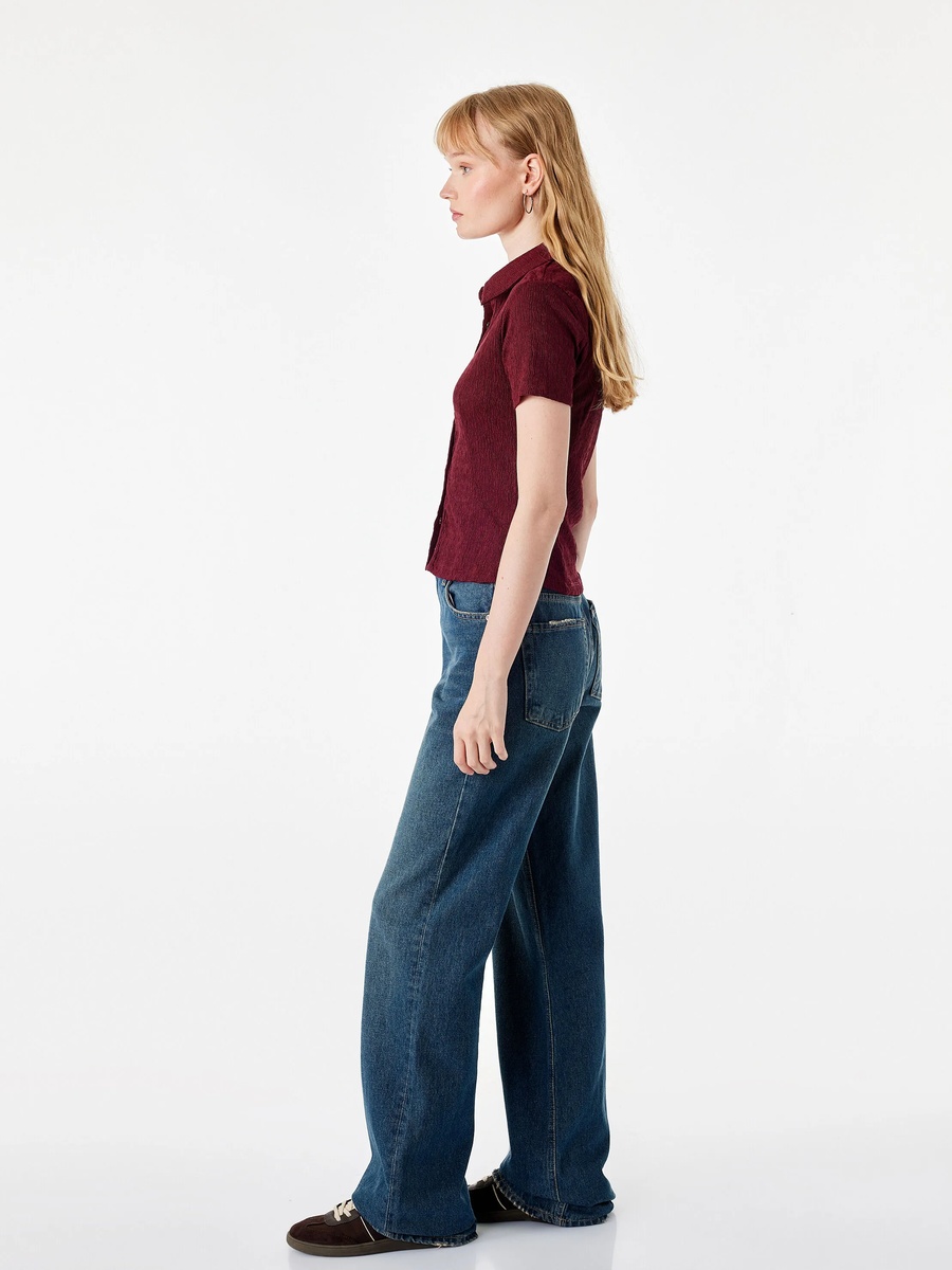 Burgundy Textured Short Sleeve Shirt