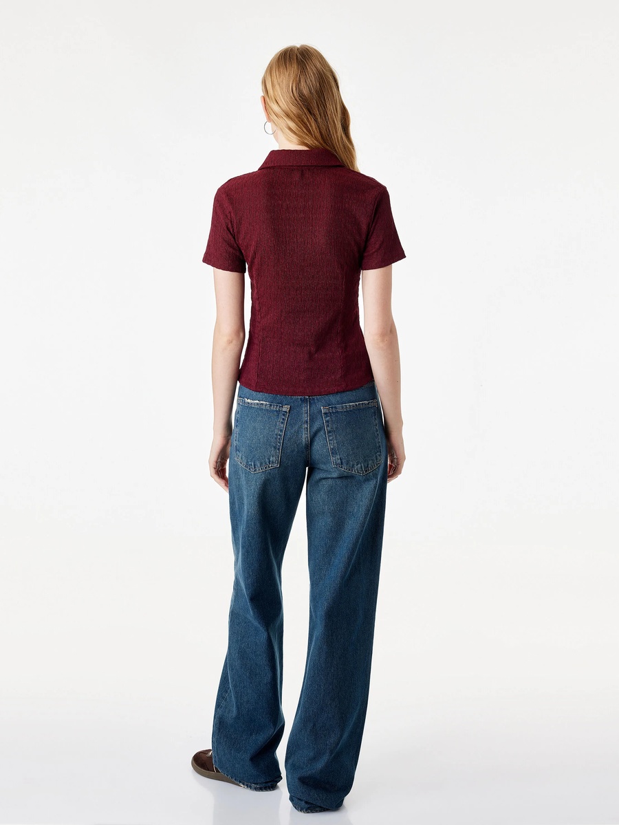 Burgundy Textured Short Sleeve Shirt