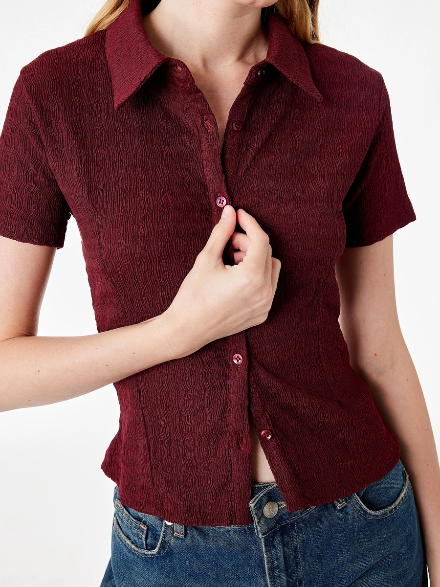 Burgundy Textured Short Sleeve Shirt