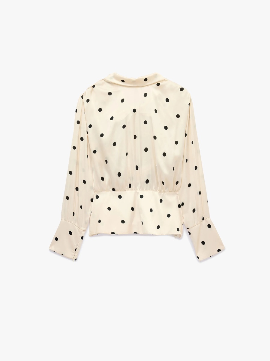 Black Polka Dot Long Sleeve Satin Blouse
