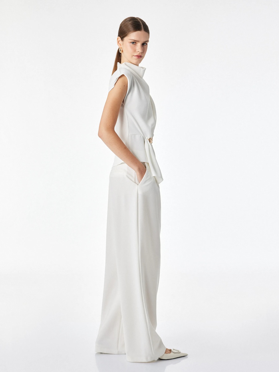 White Short Sleeve High Neck Top with Embellishment