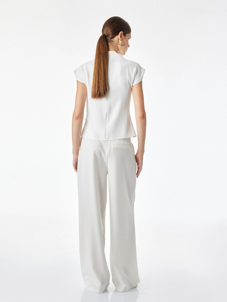 White Short Sleeve High Neck Top with Embellishment