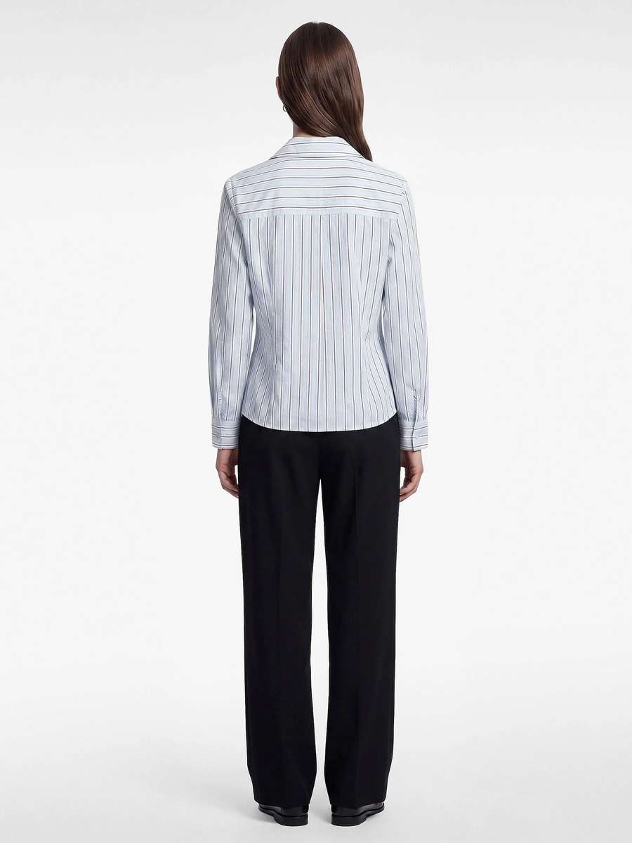 Blue Striped Long Sleeve Wrap Blouse