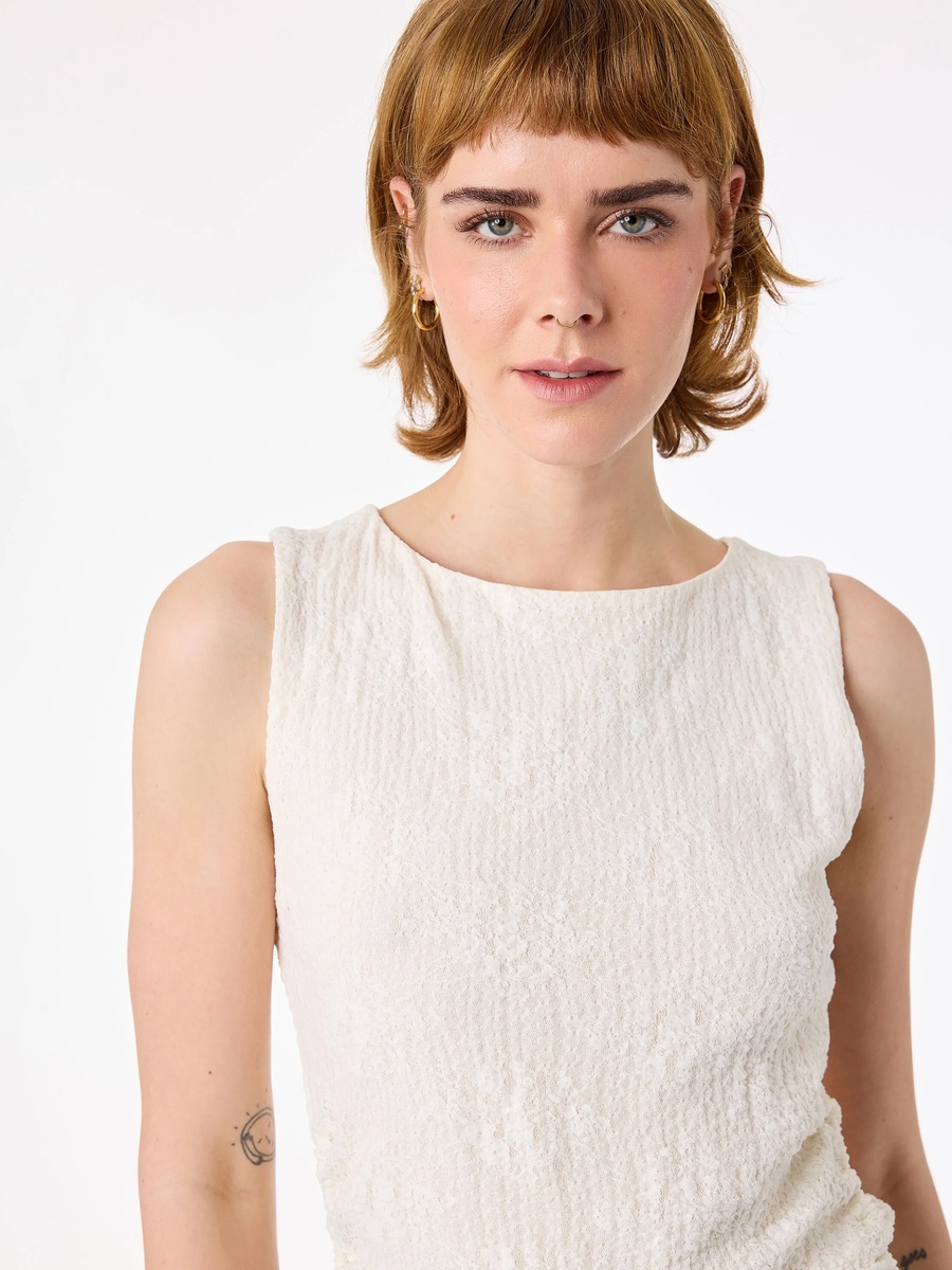Beige Sleeveless Textured Top