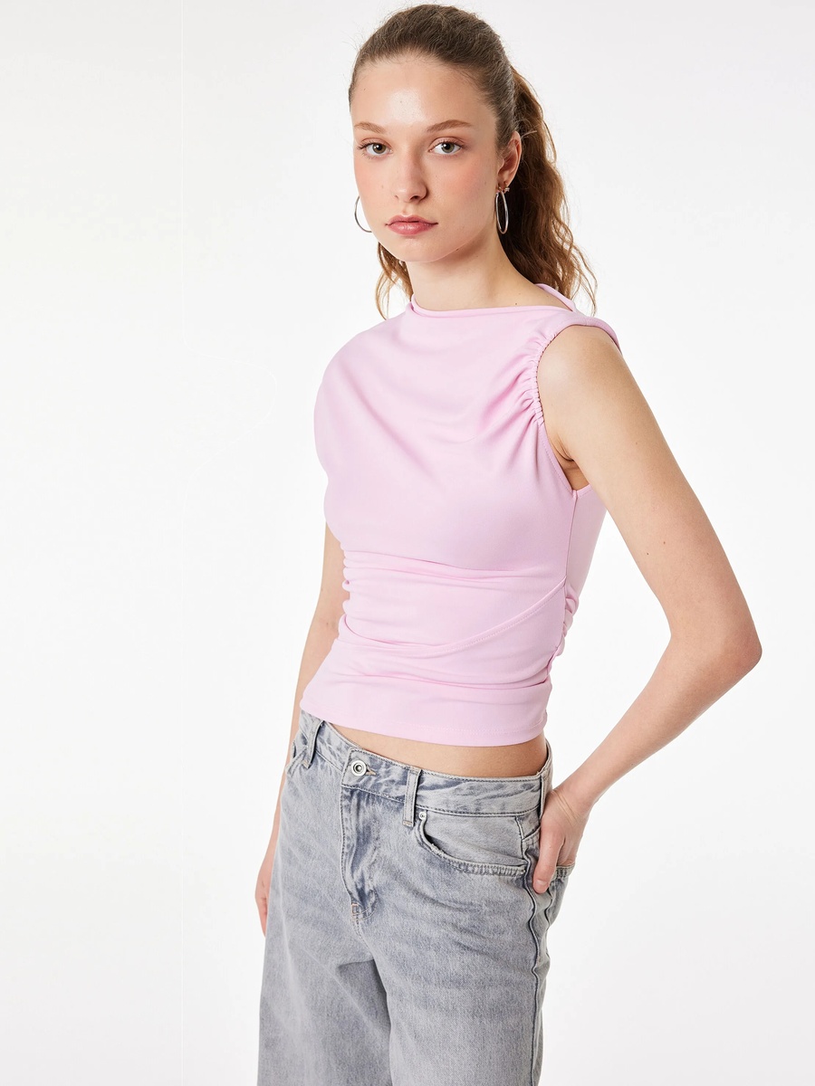 Pink Sleeveless Ruched Top