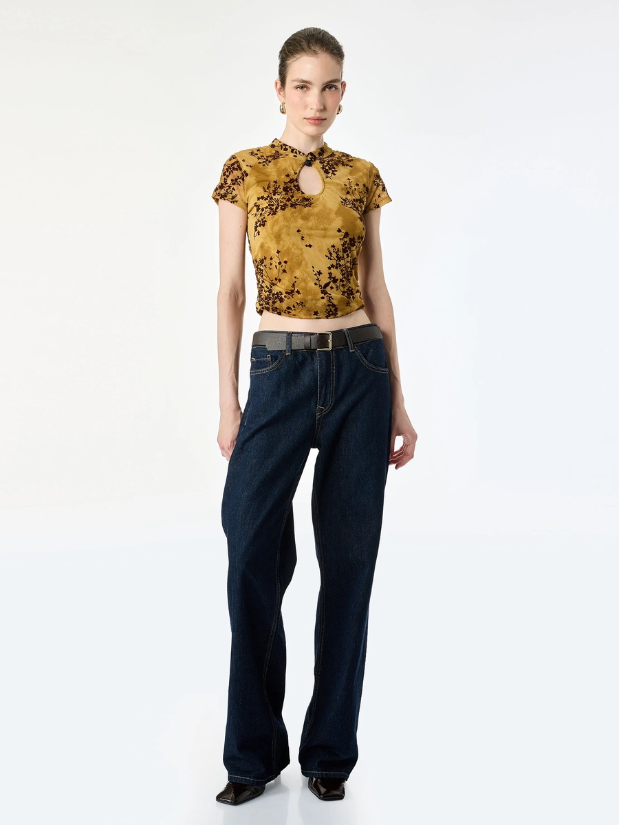 Green Floral Short Sleeve Crop Top