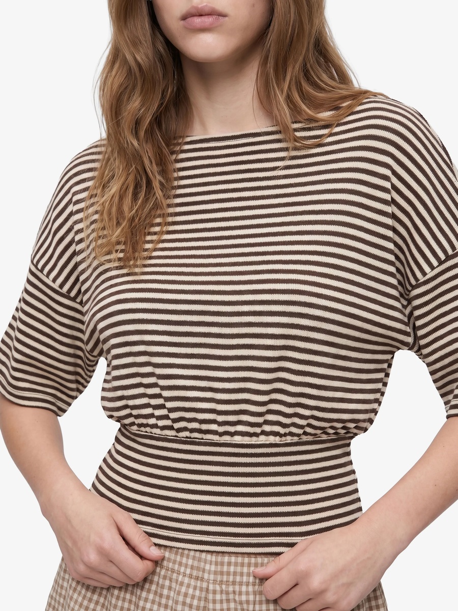 Womens Brown Striped Short Sleeve Top
