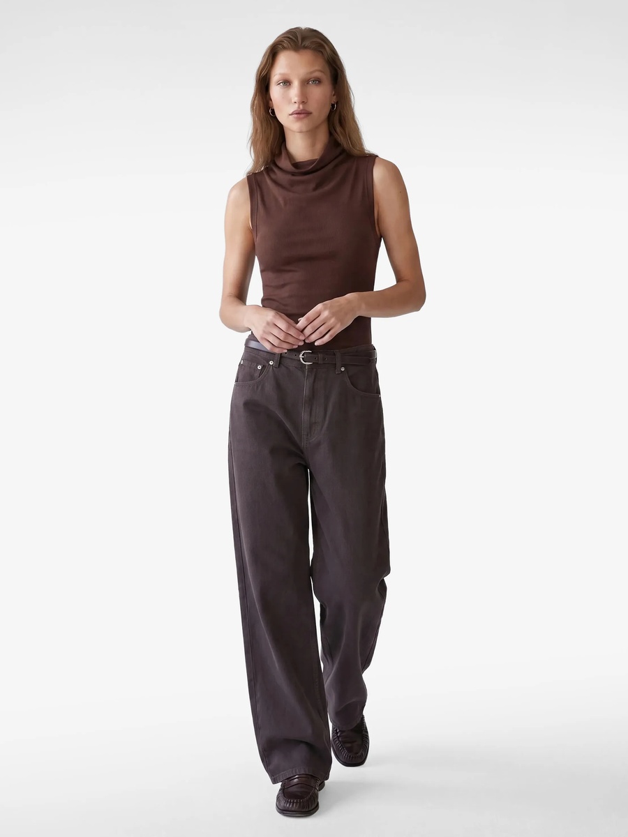 Brown Sleeveless Cowl Neck Top