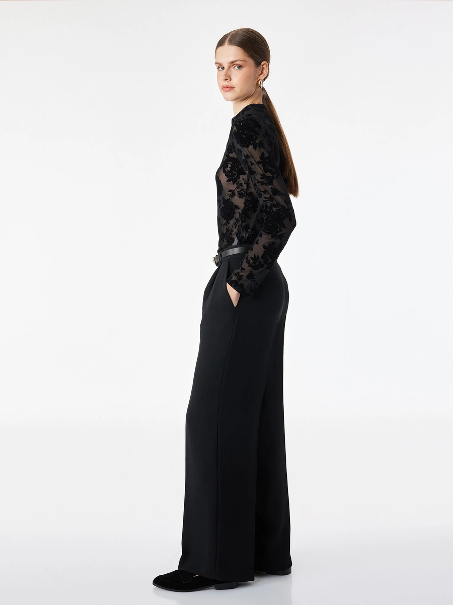 Black Long Sleeve Floral Mesh Top