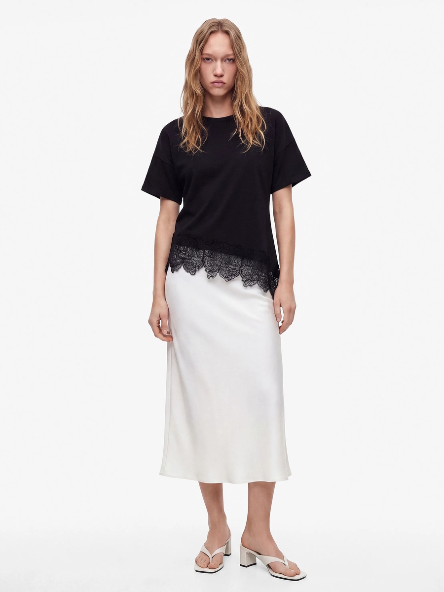 Black Short Sleeve Lace Detail Top