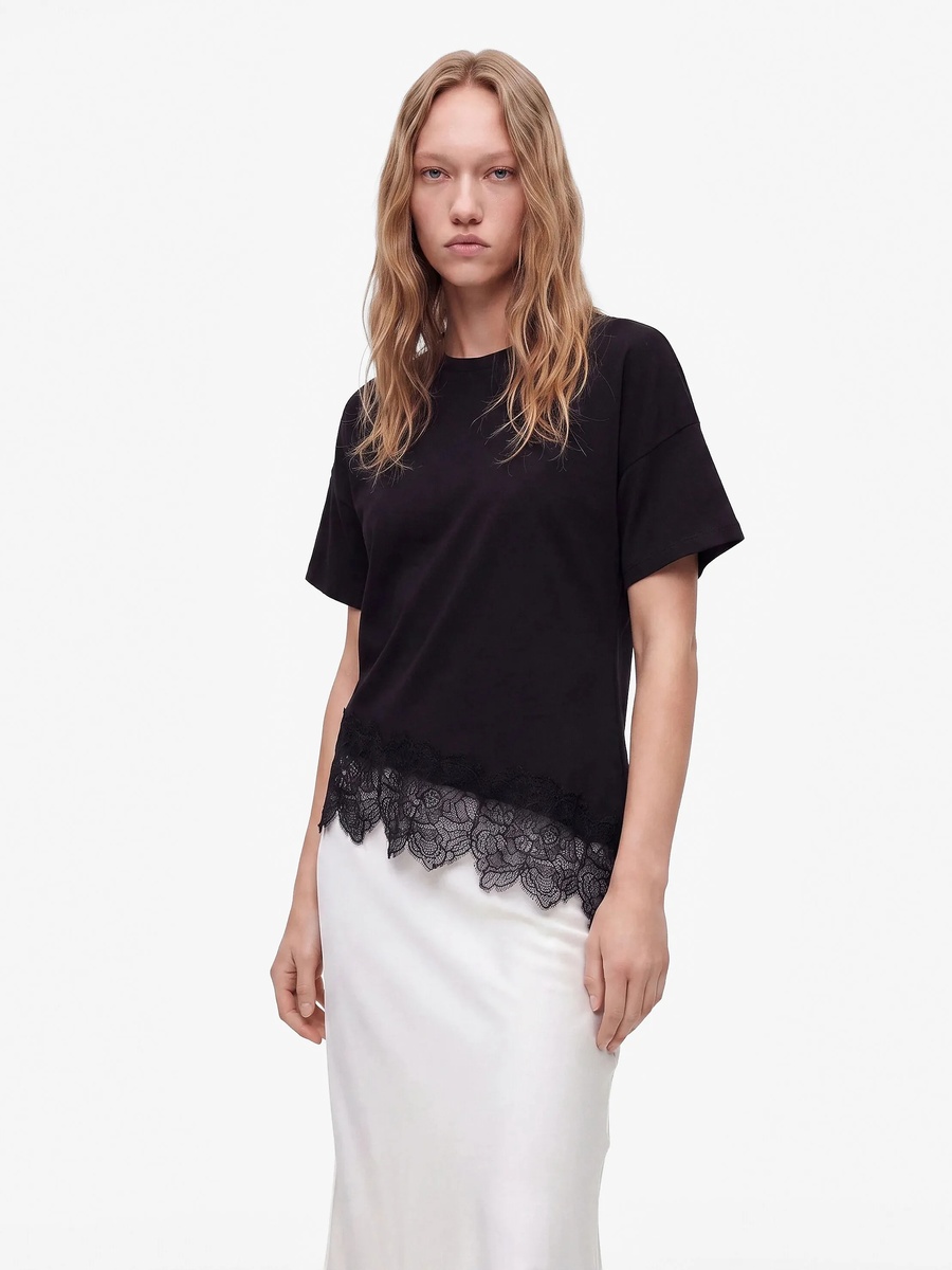 Black Short Sleeve Lace Detail Top