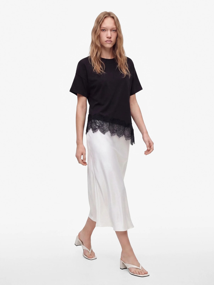 Black Short Sleeve Lace Detail Top