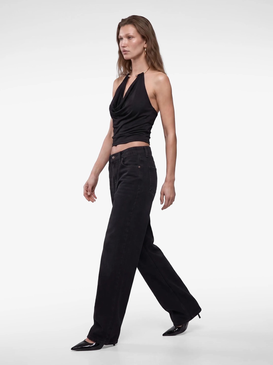 Black Sleeveless Cowl Neck Crop Top