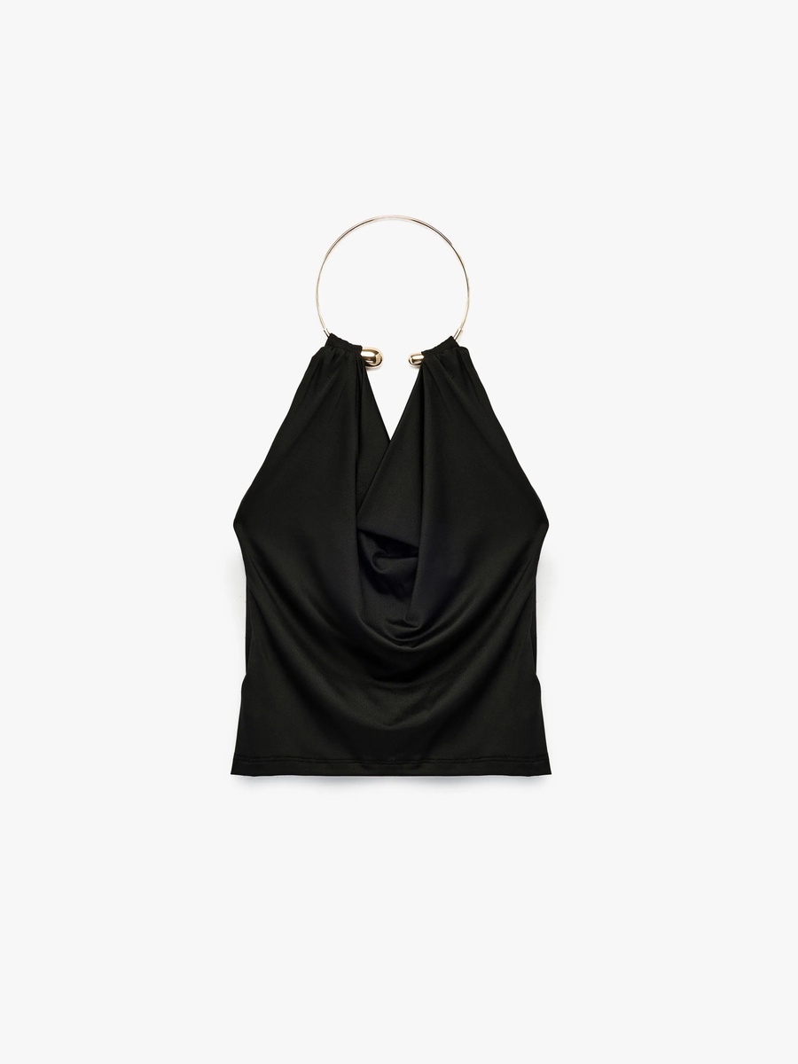 Black Sleeveless Cowl Neck Crop Top