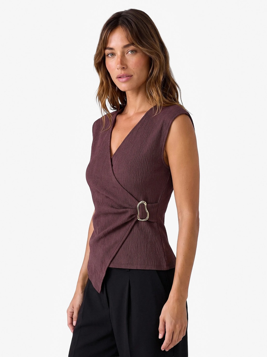 Purple Sleeveless Ribbed Wrap Top