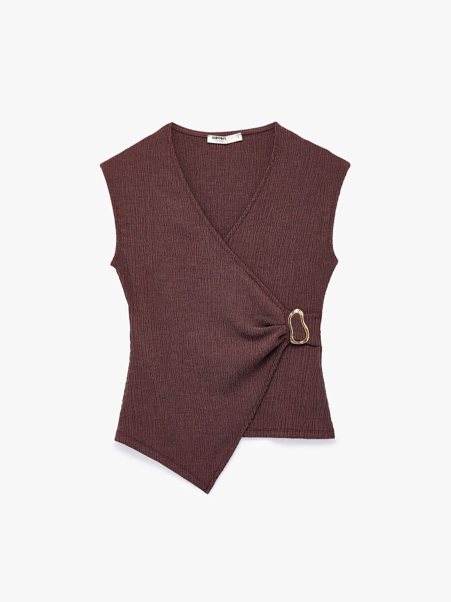 Purple Sleeveless Ribbed Wrap Top