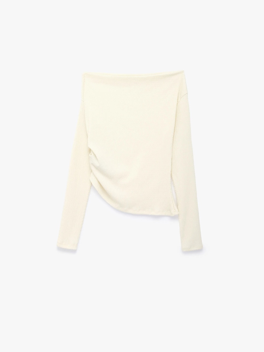 Long Sleeve Beige Cropped Top