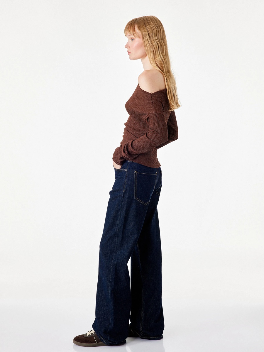 Ribbed Off-Shoulder Long Sleeve Top
