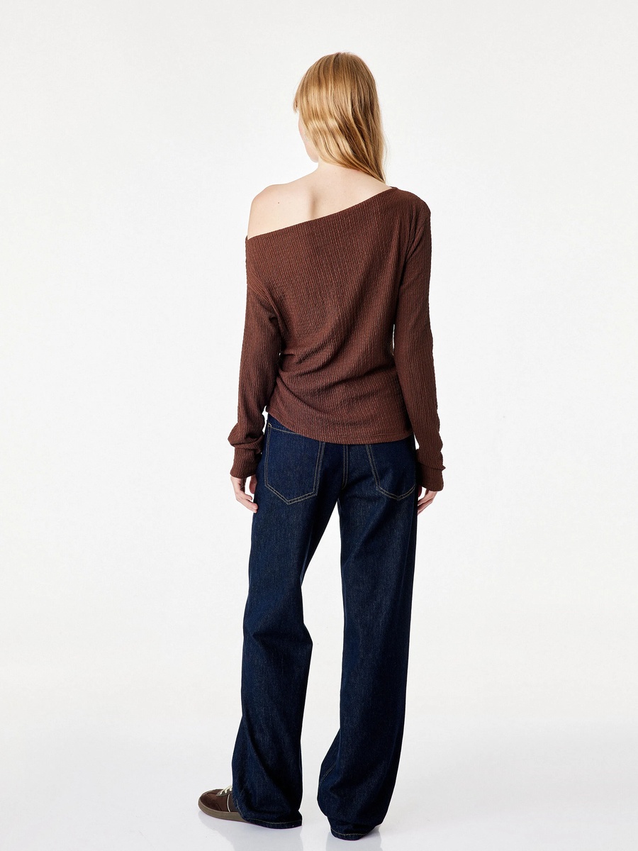 Ribbed Off-Shoulder Long Sleeve Top