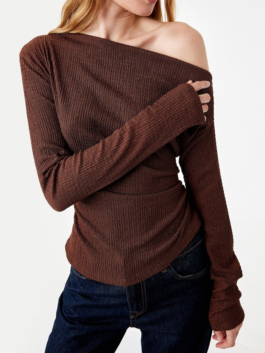 Ribbed Off-Shoulder Long Sleeve Top