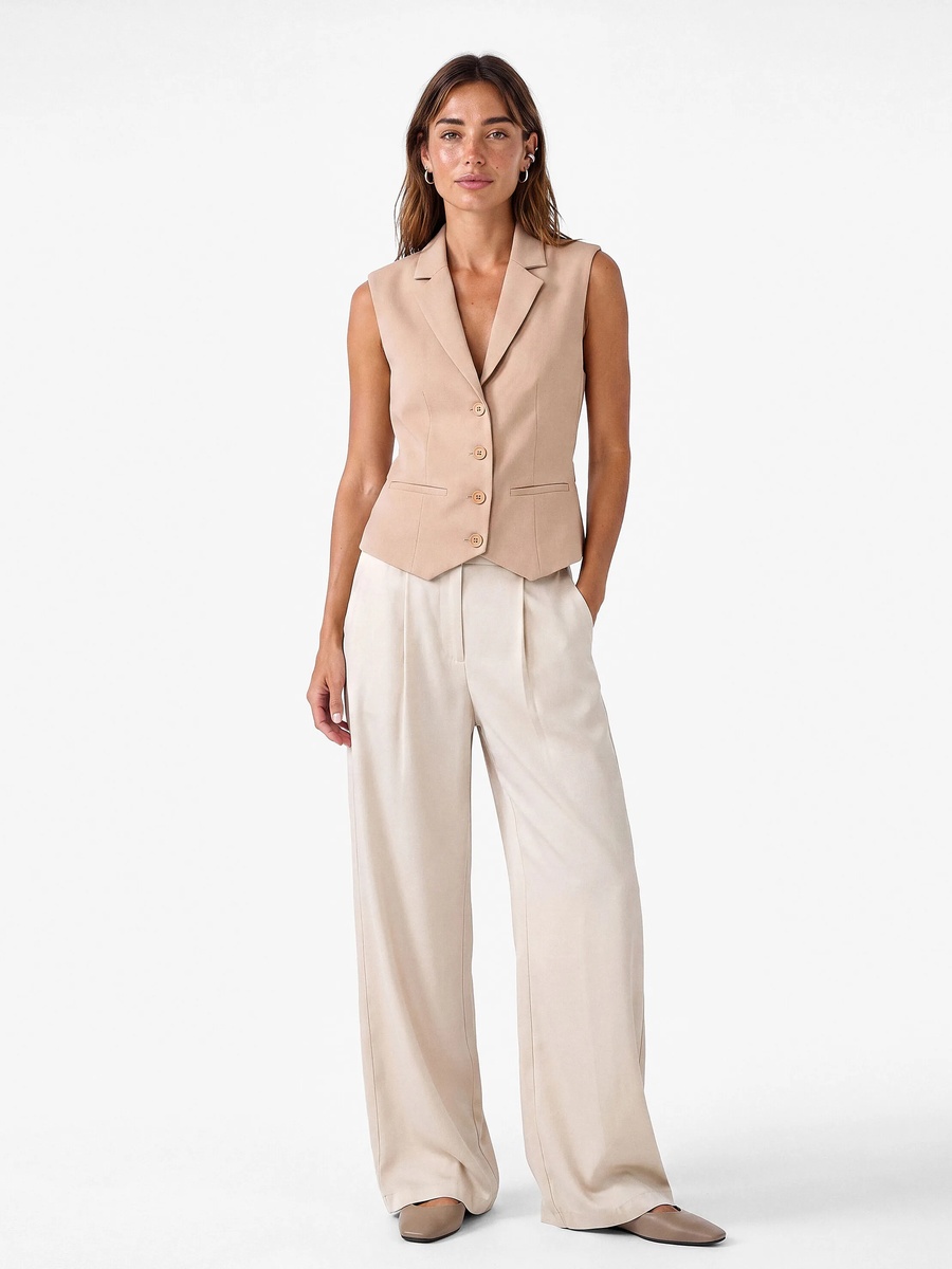Beige Sleeveless Tailored Waistcoat