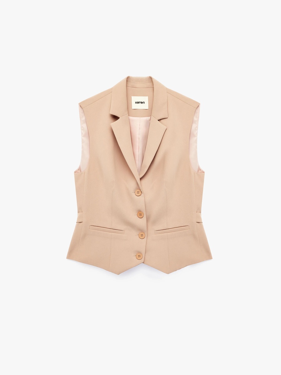 Beige Sleeveless Tailored Waistcoat