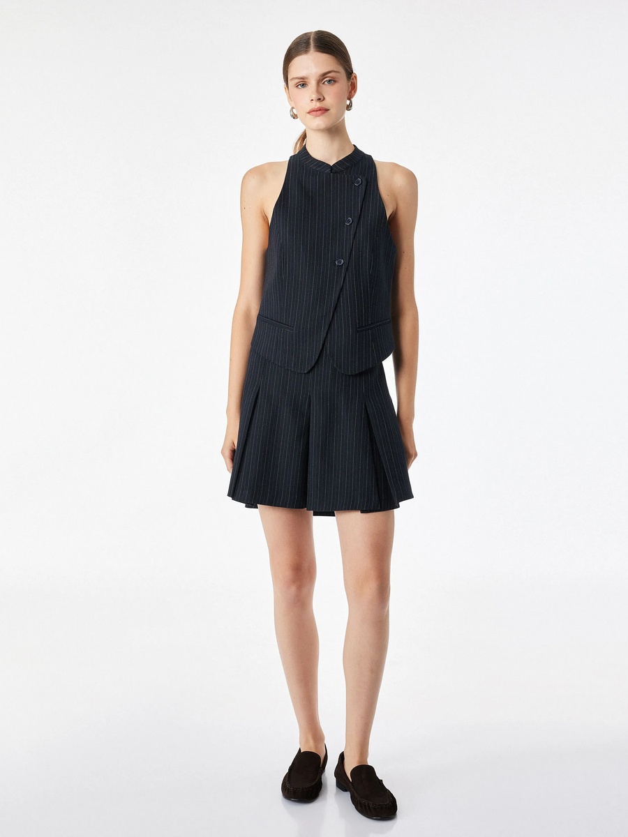 Navy Blue Sleeveless Pinstripe Waistcoat Top