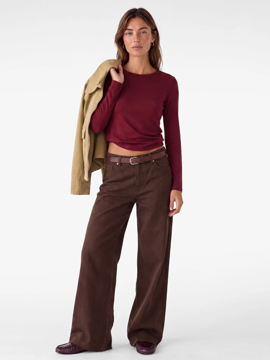 Burgundy Long Sleeve Crop Top