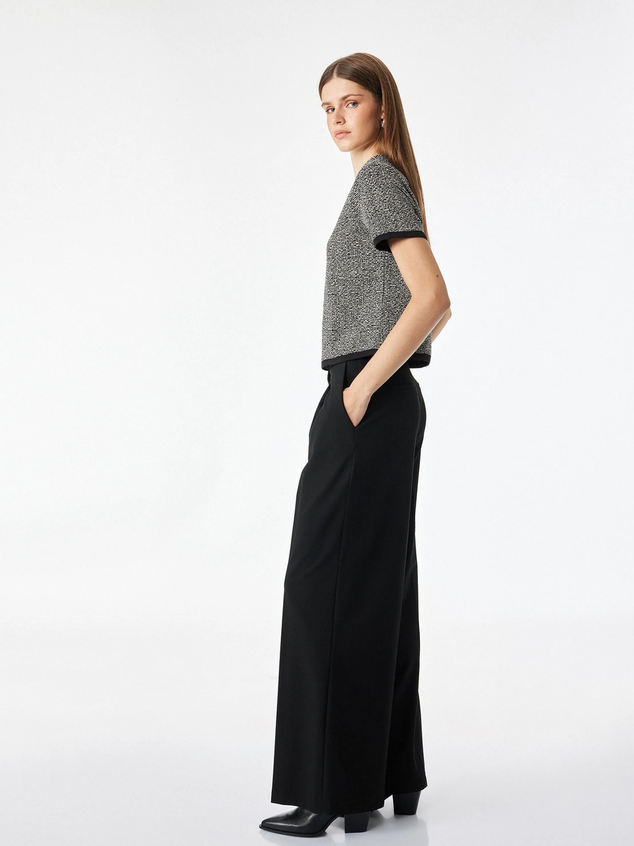 Womens Black Tweed Short Sleeve Top
