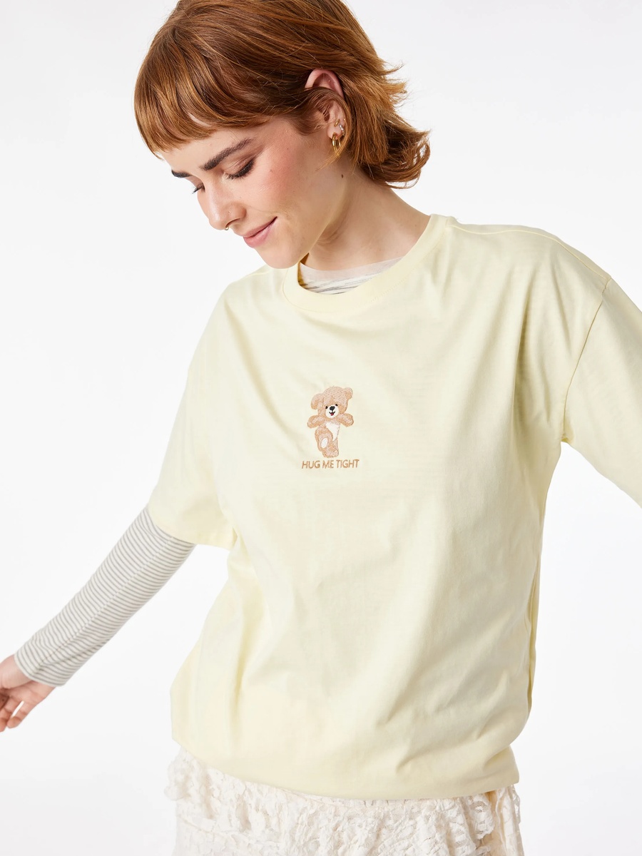 Yellow Graphic Bear Print Crew Neck T-Shirt