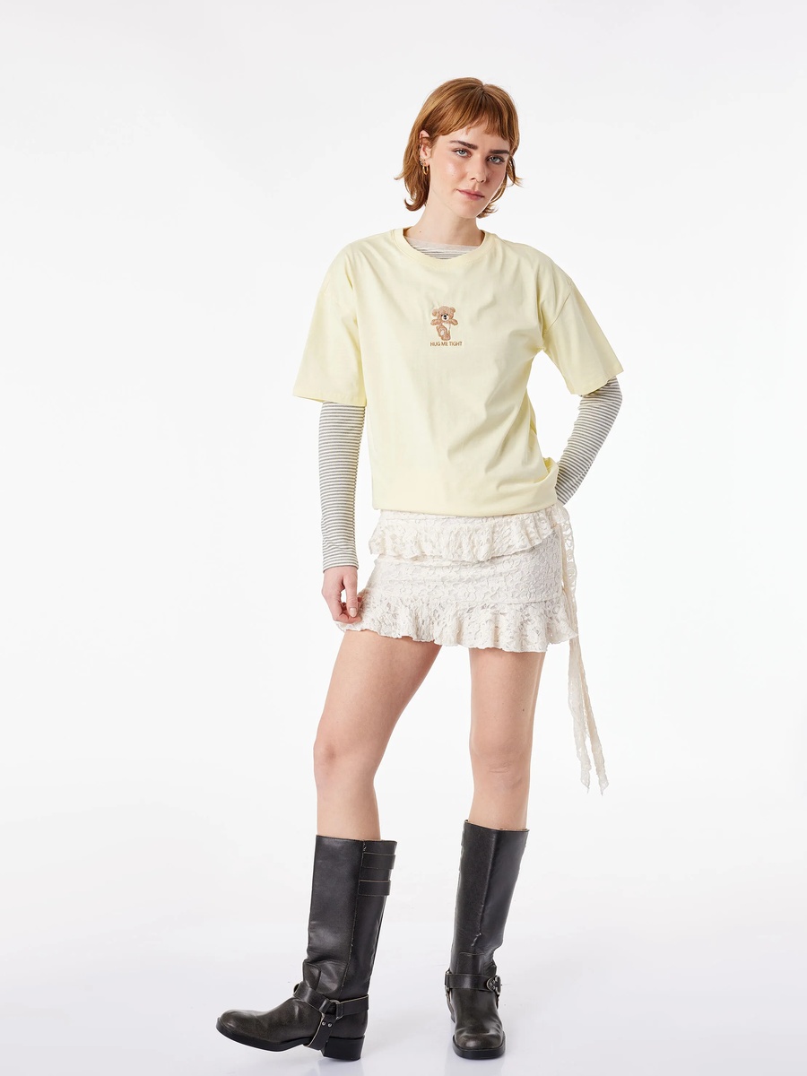 Yellow Graphic Bear Print Crew Neck T-Shirt