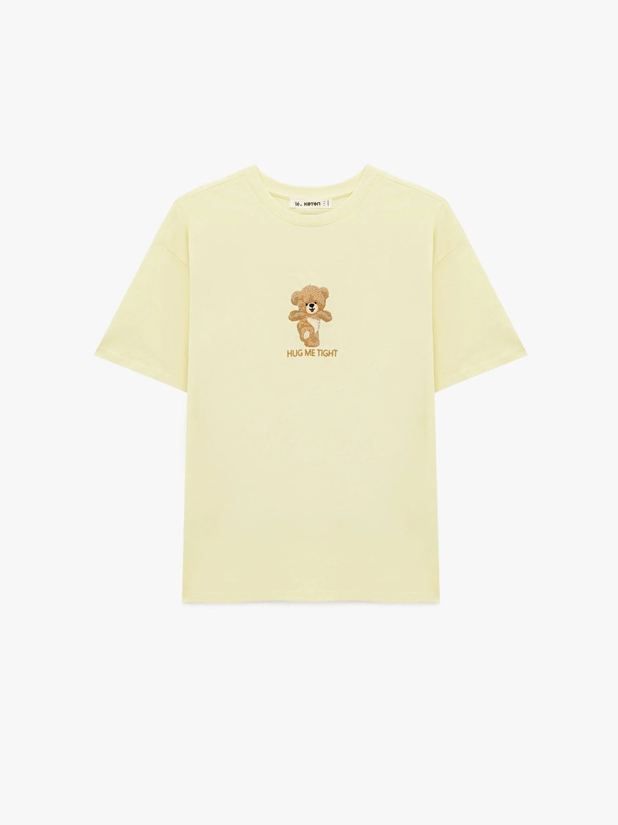 Yellow Graphic Bear Print Crew Neck T-Shirt