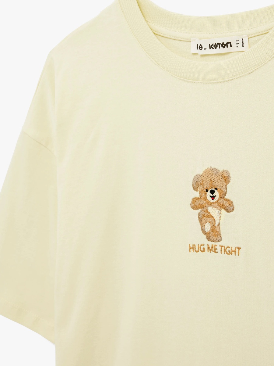 Yellow Graphic Bear Print Crew Neck T-Shirt
