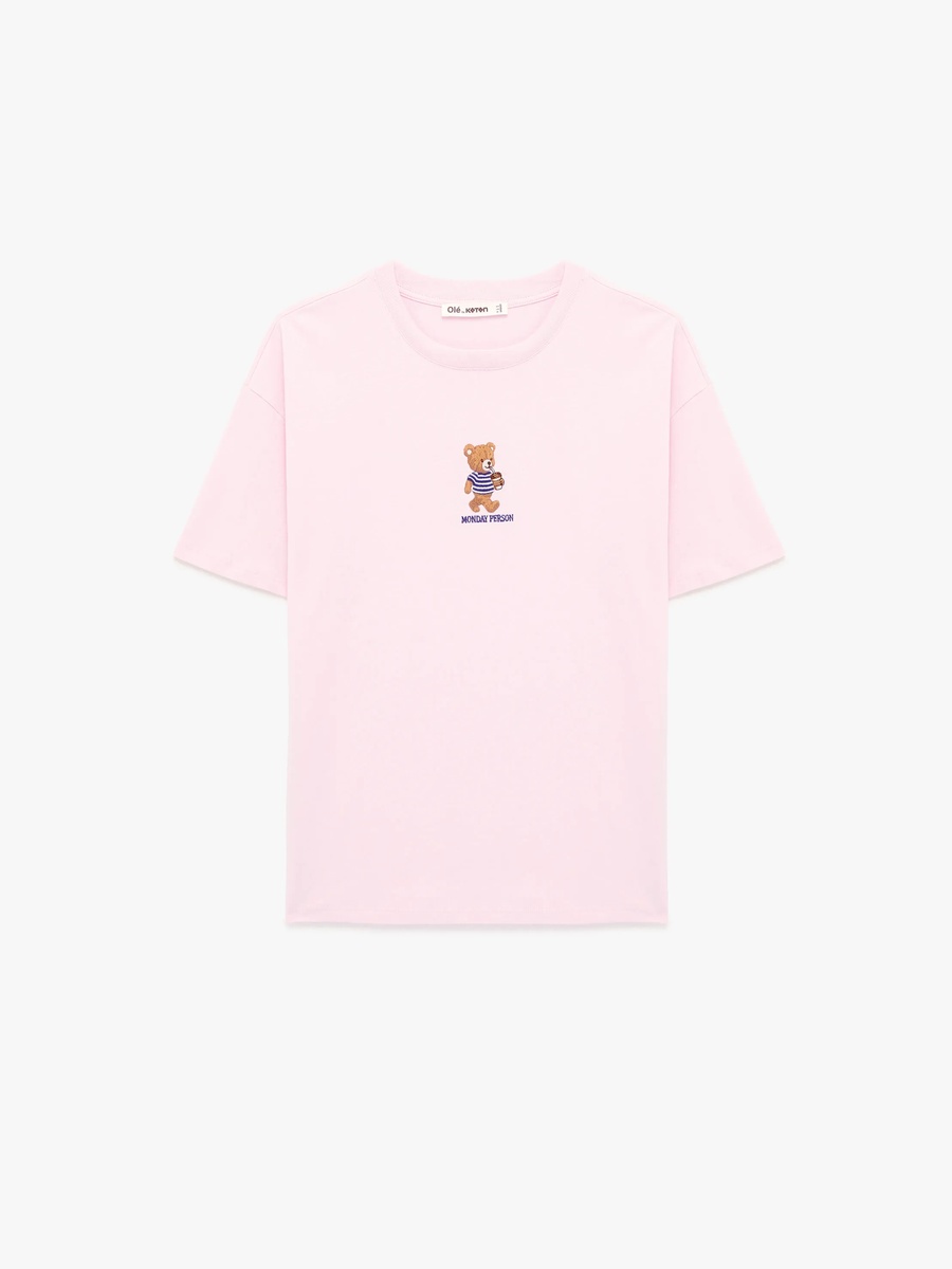 Pink Bear Graphic Crew Neck T-Shirt