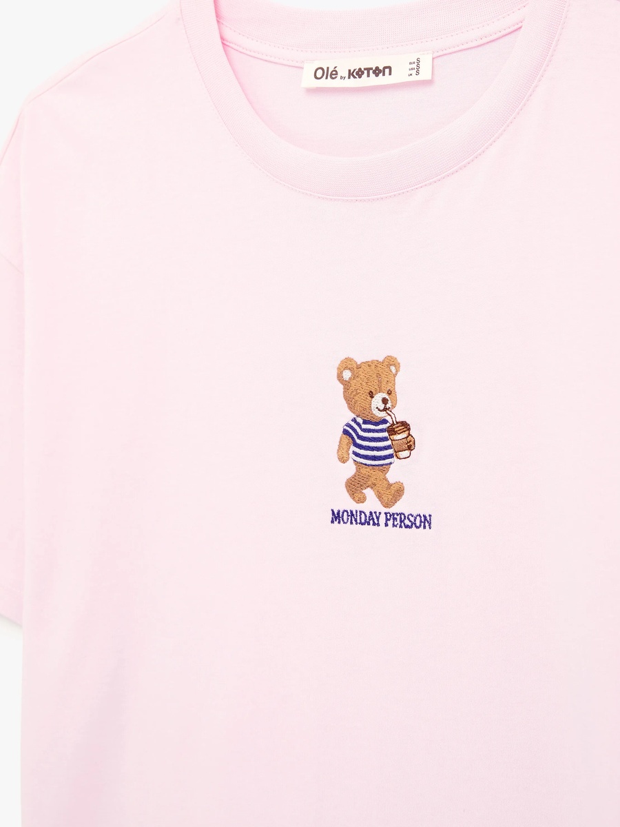 Pink Bear Graphic Crew Neck T-Shirt