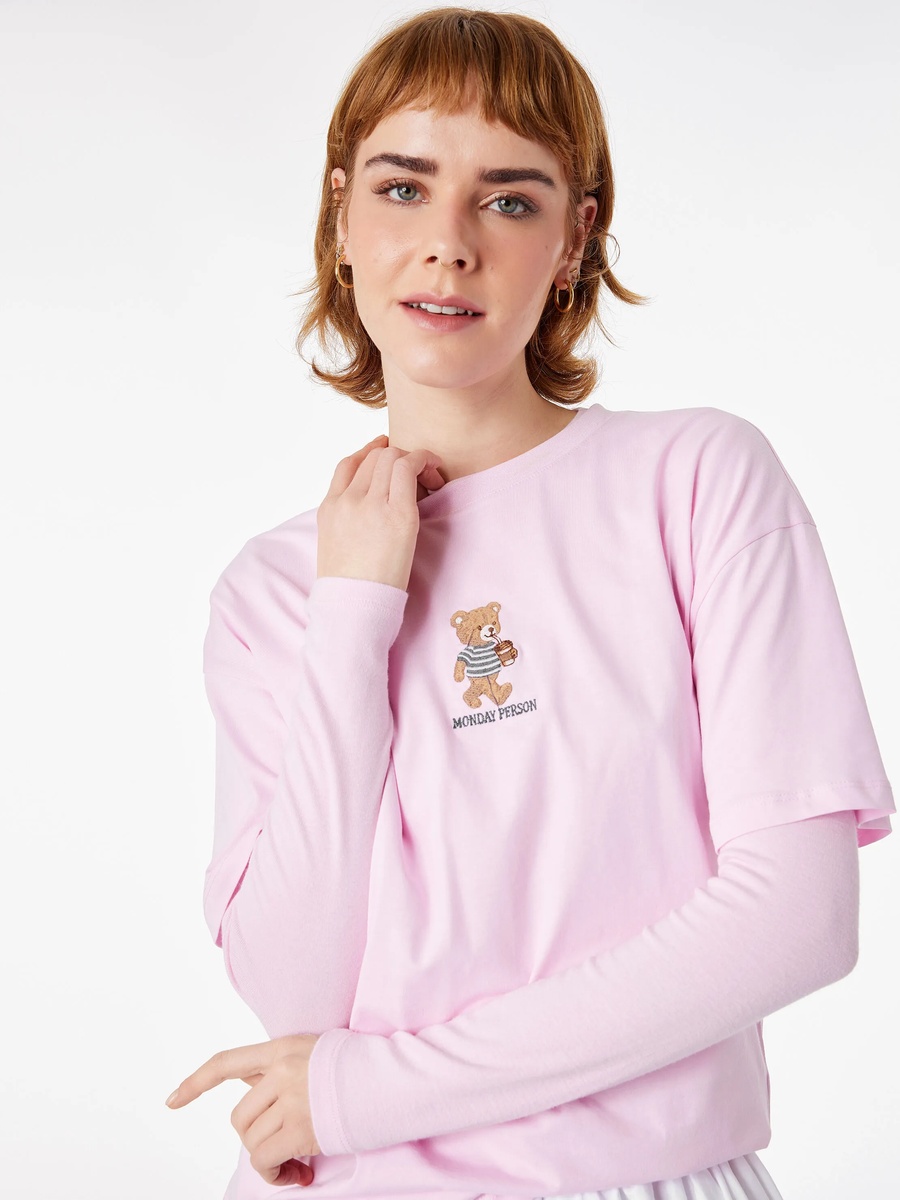 Pink Bear Graphic Crew Neck T-Shirt