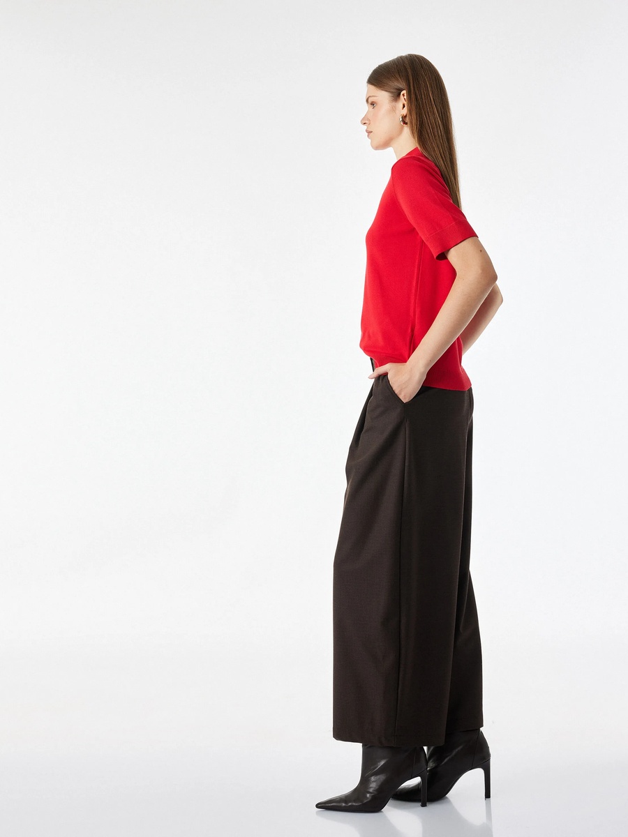 Womens Red Knit Polo T-Shirt with Short Sleeves