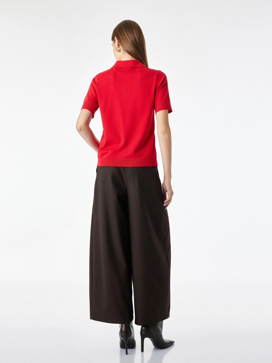 Womens Red Knit Polo T-Shirt with Short Sleeves