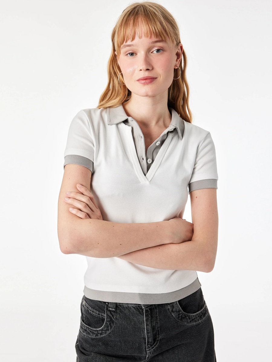Womens Beige Cotton Polo T-Shirt - Regular Fit Short Sleeve