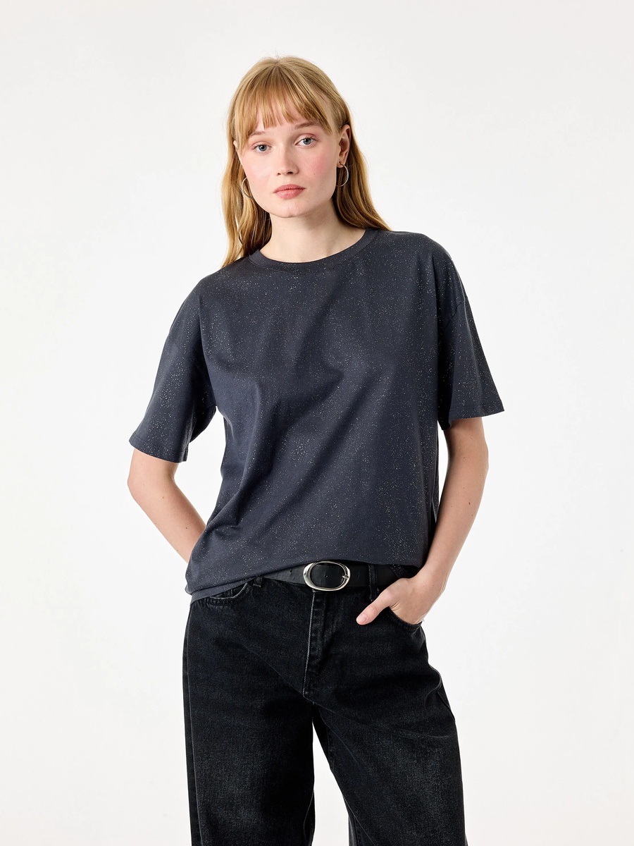 Sparkle Grey Graphic Crew Neck T-Shirt