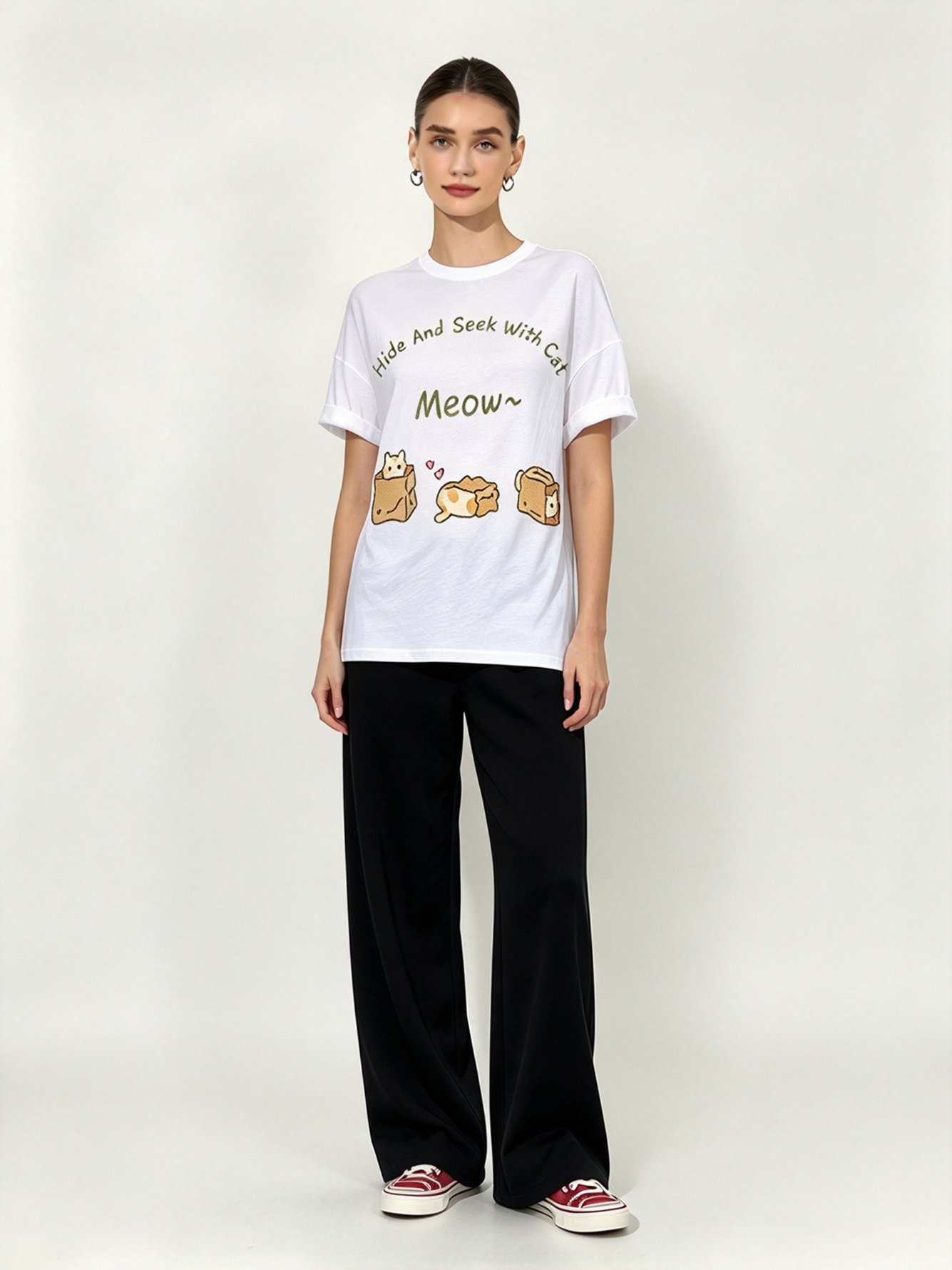 White Printed Round Neck Regular T-Shirt