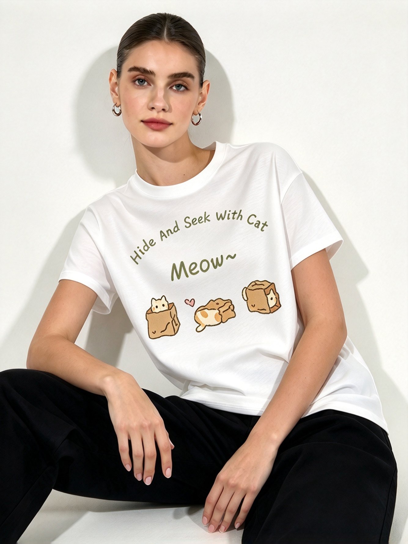 White Printed Round Neck Regular T-Shirt