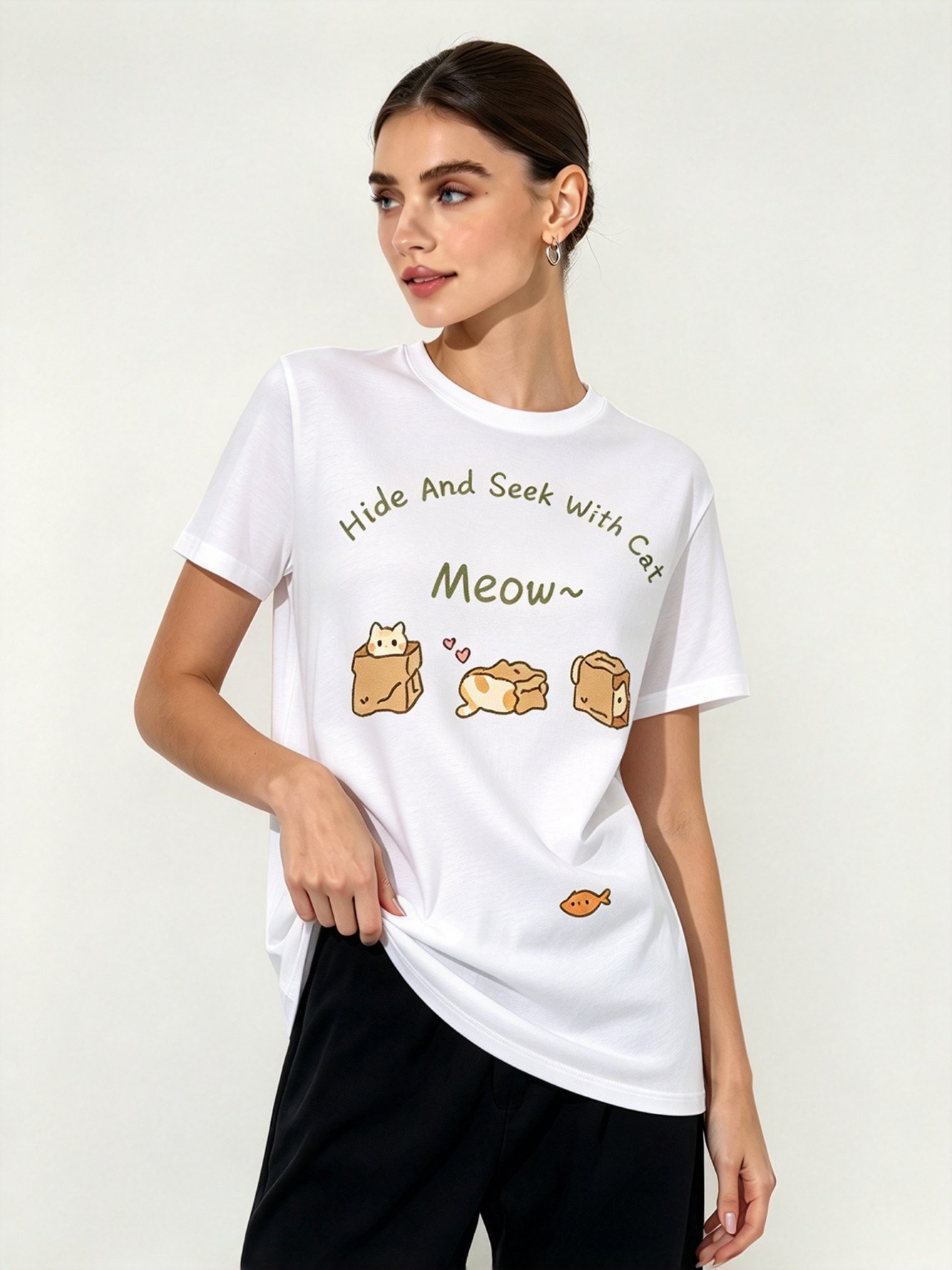 White Printed Round Neck Regular T-Shirt