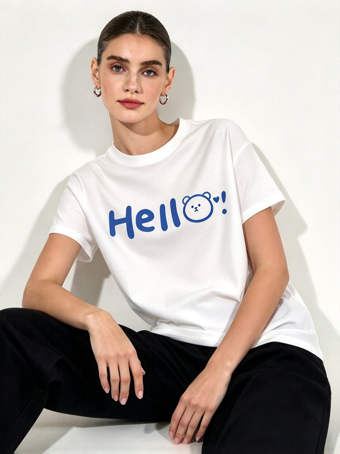 White Printed Round Neck Regular T-Shirt