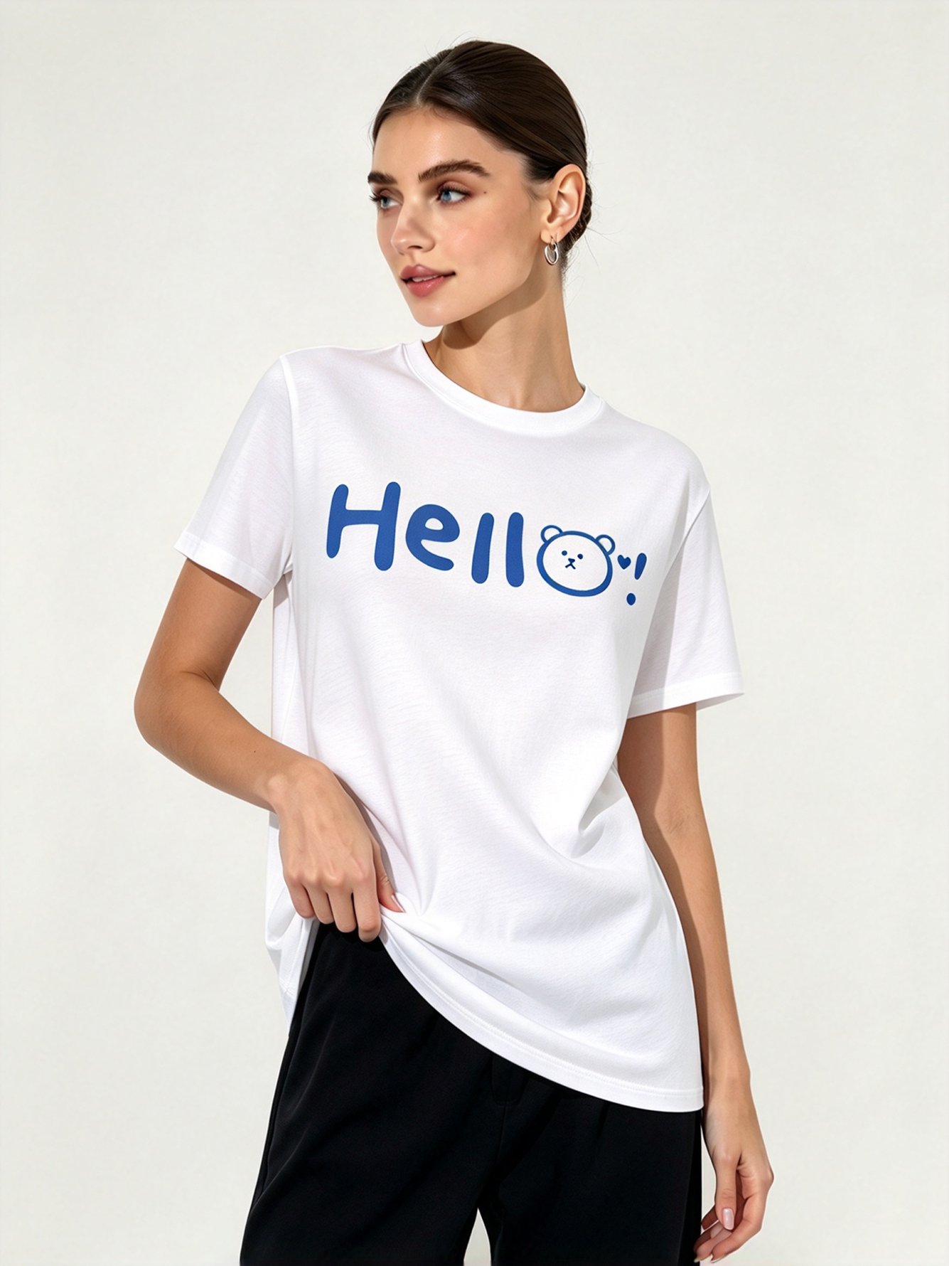 White Printed Round Neck Regular T-Shirt
