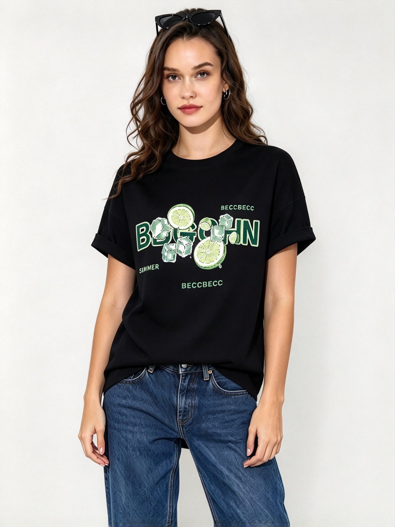Black Printed Round Neck Regular T-Shirt